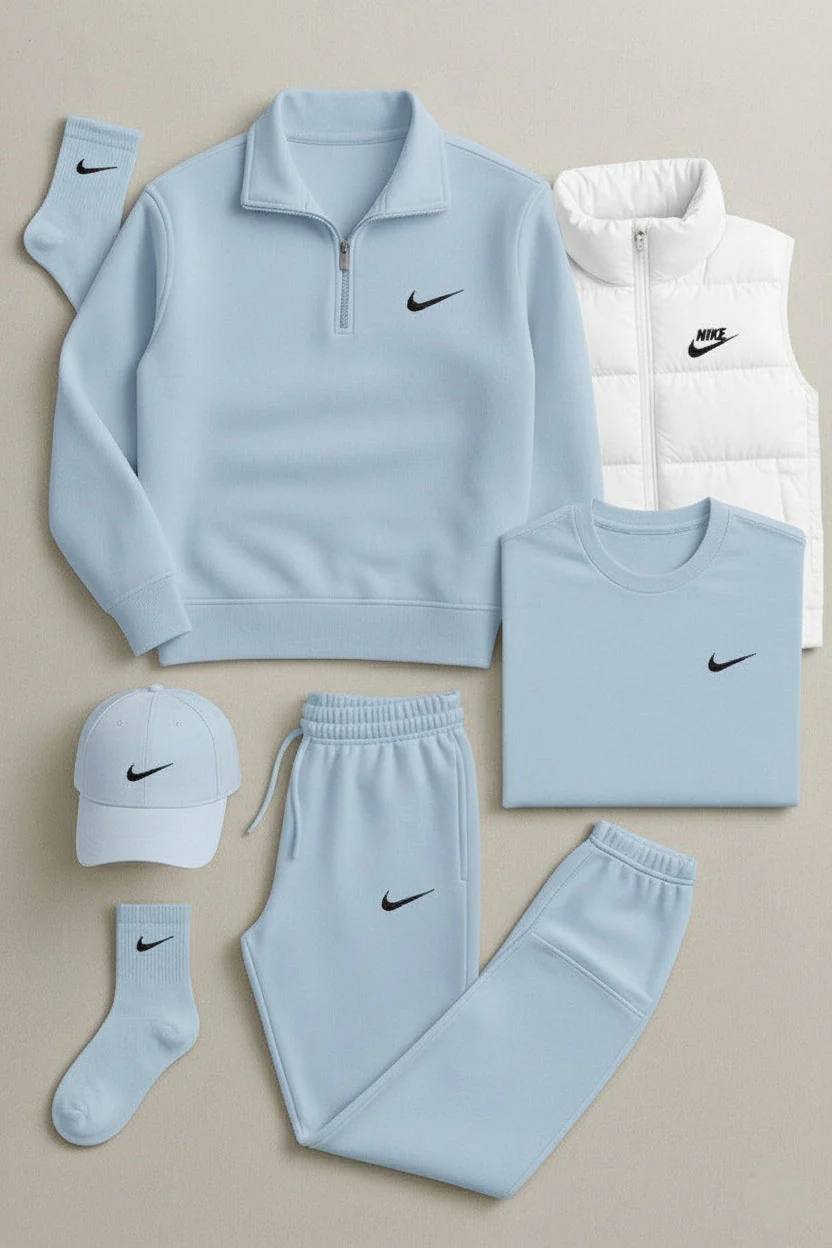 NK™ Winter Set – Fleece Tracksuit + Logo T-Shirt + Winter Puffer Jacket