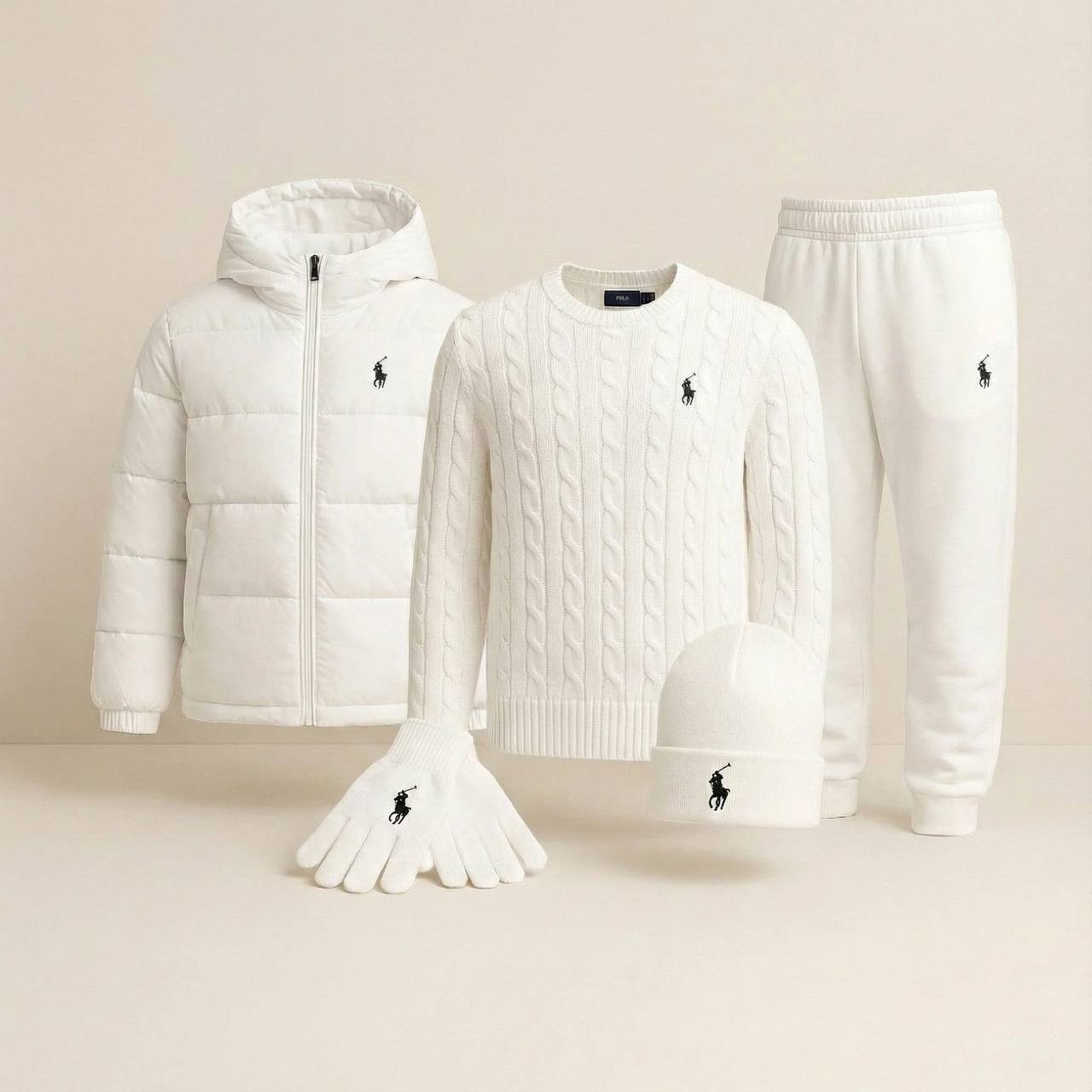 PRL™ Winter Casual Set – Sweater, Winter Puffer, Cap, Gloves