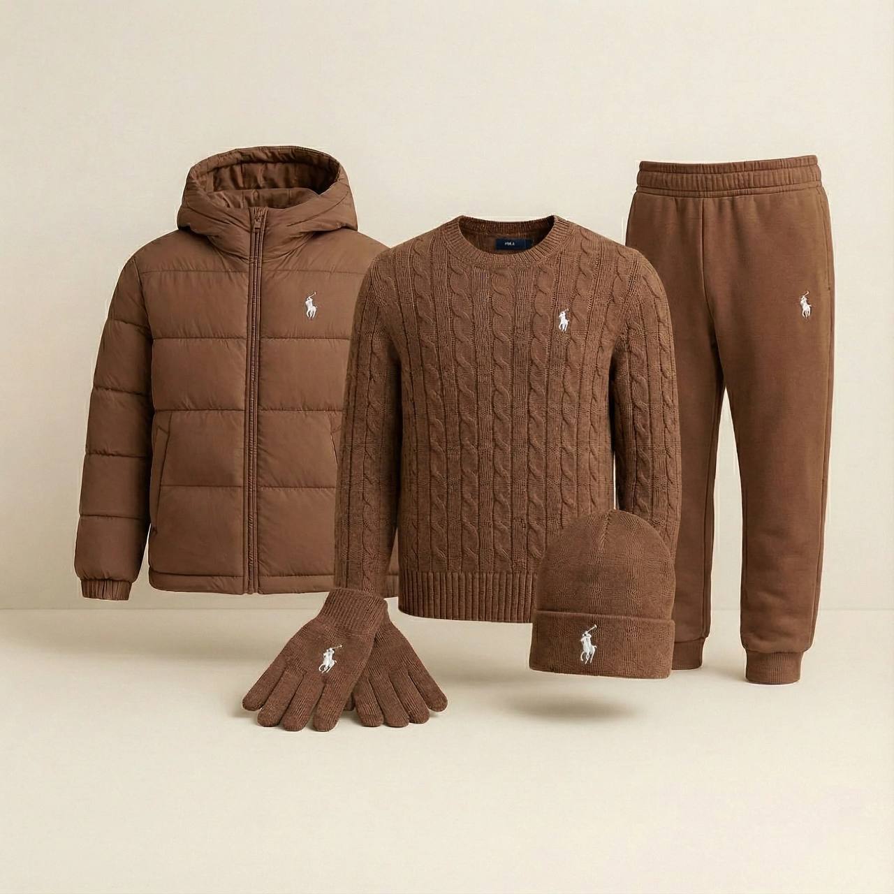 PRL™ Winter Casual Set – Sweater, Winter Puffer, Cap, Gloves