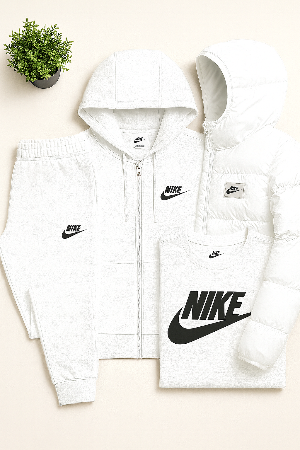 NK™ Men’s Complete Set – Fleece Tracksuit + Logo T-Shirt + Winter Puffer Jacket