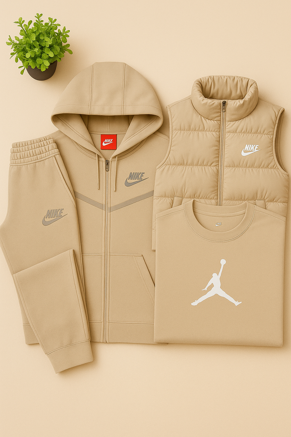 NK™ Full Outfit Bundle in Gray – Hoodie, Joggers, Puffer Vest & Jordan T-Shirt